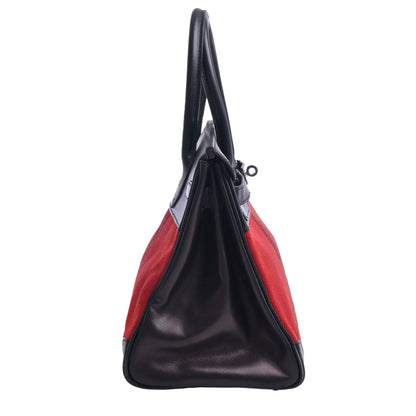 Birkin 30 Box Calf Toile Potamos Black Red SS □J Engraved