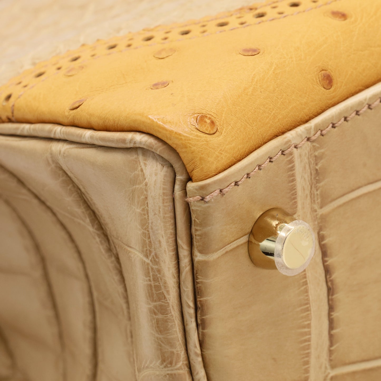 Kelly 32 Gillies Alligator Lizard Ostrich Pousier Chestnut Champagne Gold □Q stamp