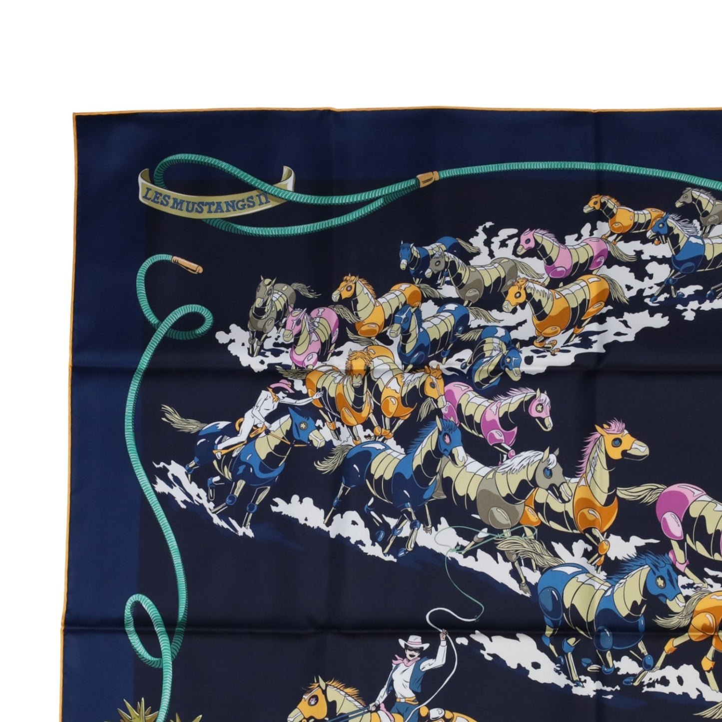 カレ90　ダブルフェイス　野生馬Ⅱ　シルク　ネイビー