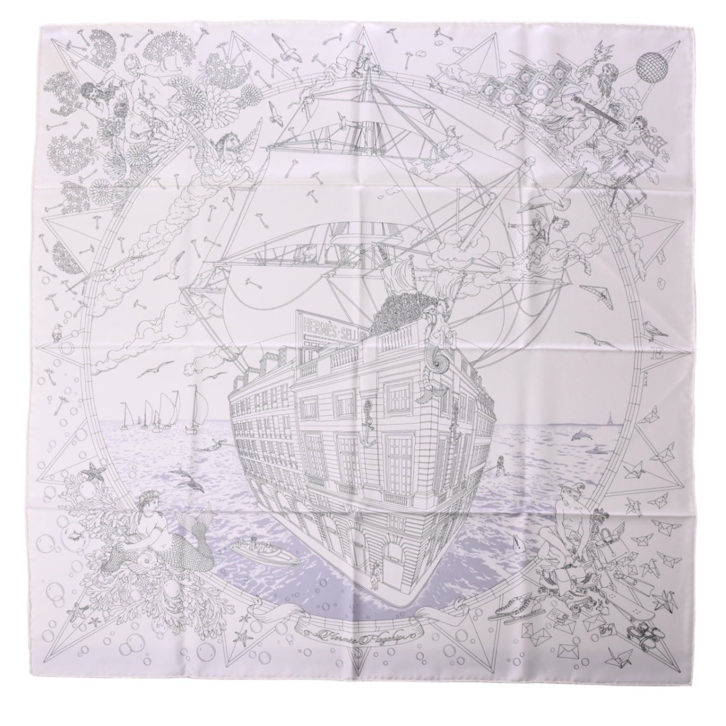 Carre 90 Hermes flagship silk white