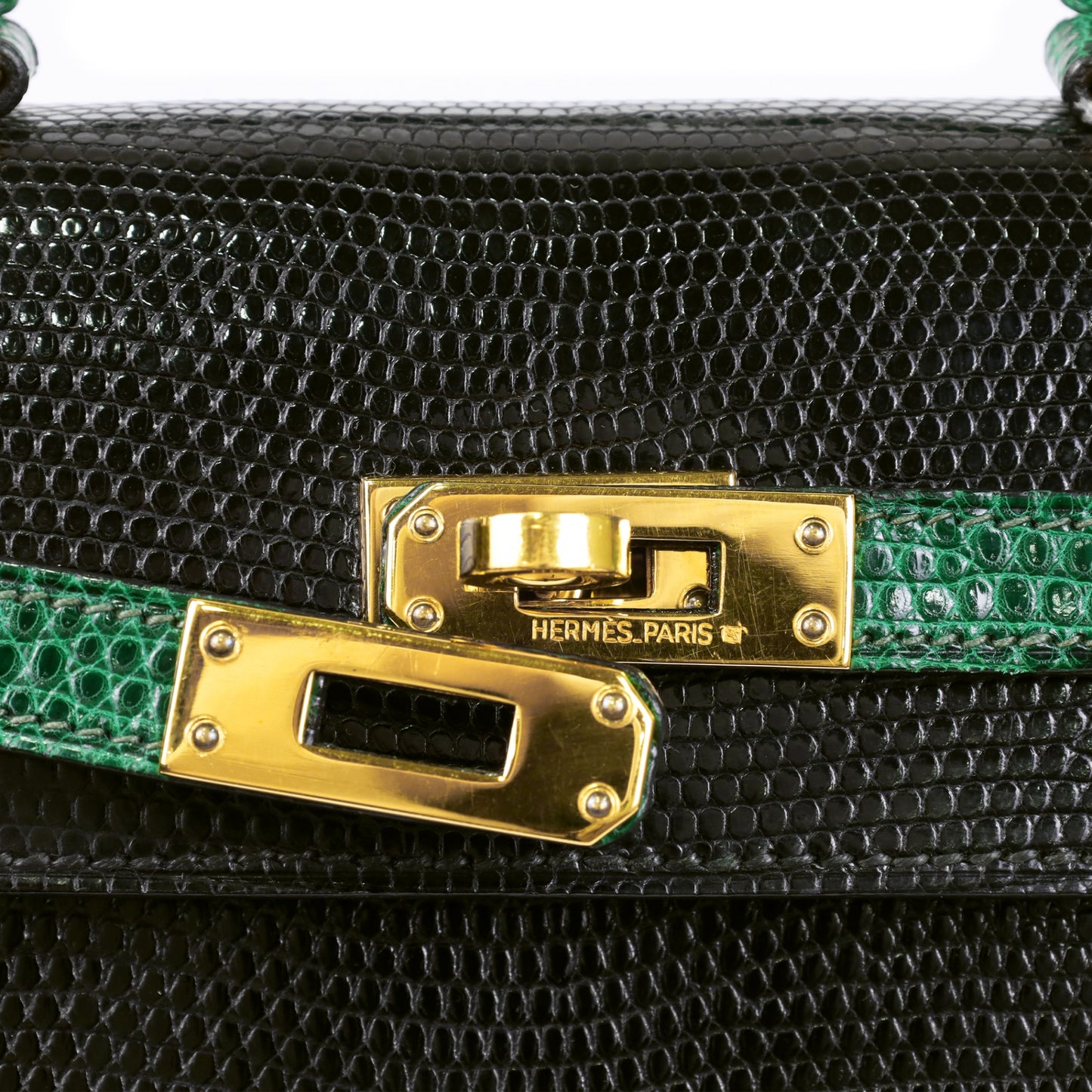 Mini Kelly Bicolor Lizard Black Green GP XX engraved