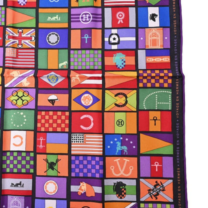 カレ90　HERMES EN VOYAGE　シルク　国旗柄　マルチカラー