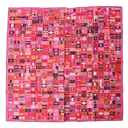 Carre 90 HERMES EN VOYAGE Silk Flag Pattern Pink