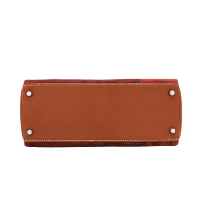Kelly 28 Amazon Barenia Toile Couver Rouge Ash Fauve SS □NStamp