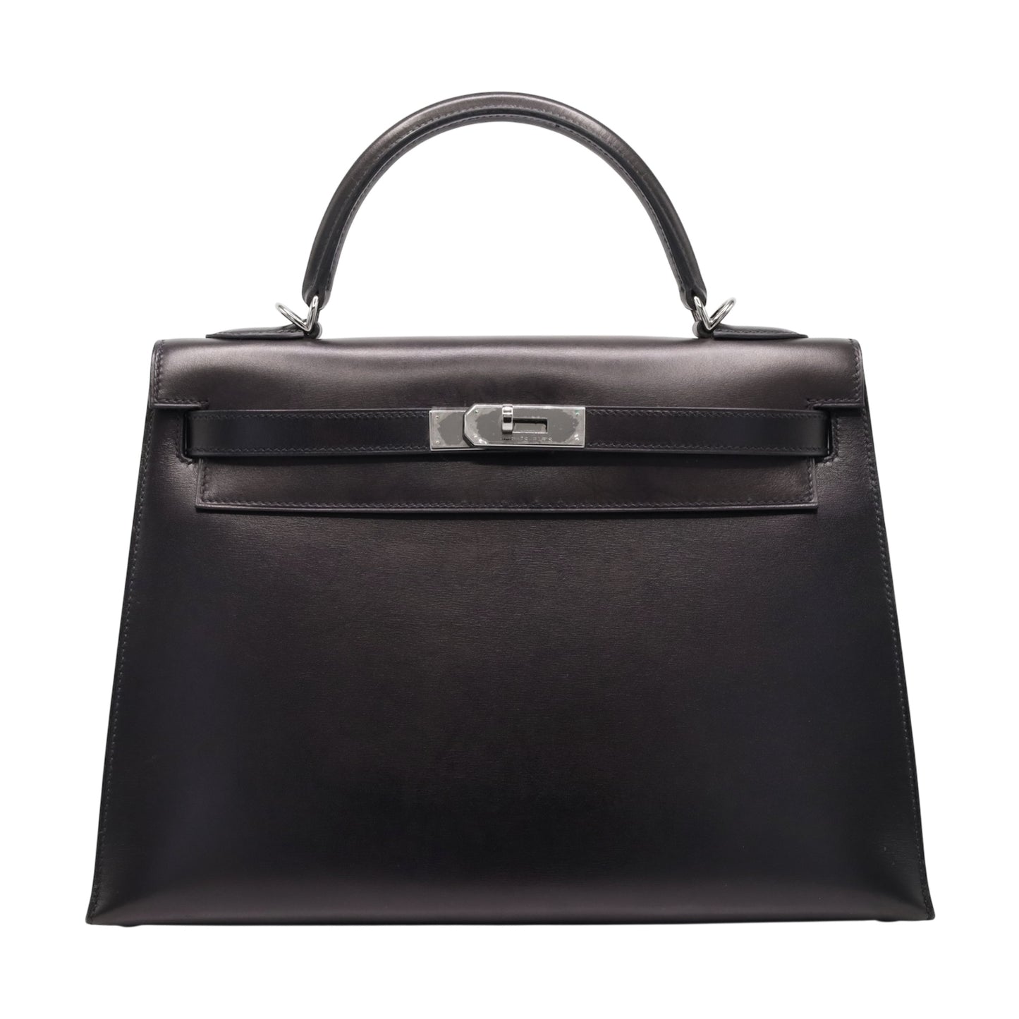 Kelly 32 box calf black ruthenium hardware □J engraved