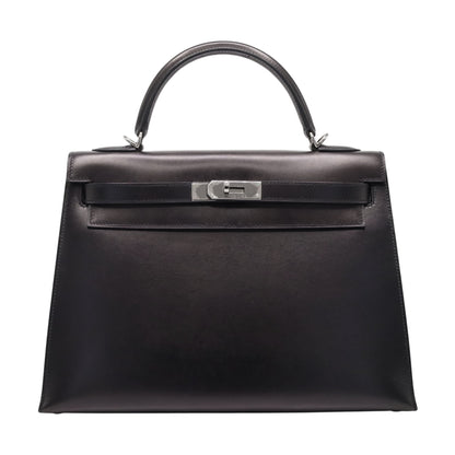 Kelly 32 box calf black ruthenium hardware □J engraved