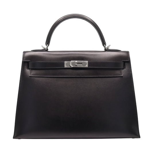 ケリー32　ボックスカーフ　ブラック　ルテニウム金具　□J刻印