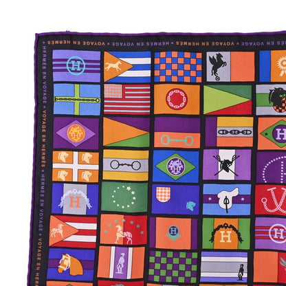 カレ90　HERMES EN VOYAGE　シルク　国旗柄　マルチカラー