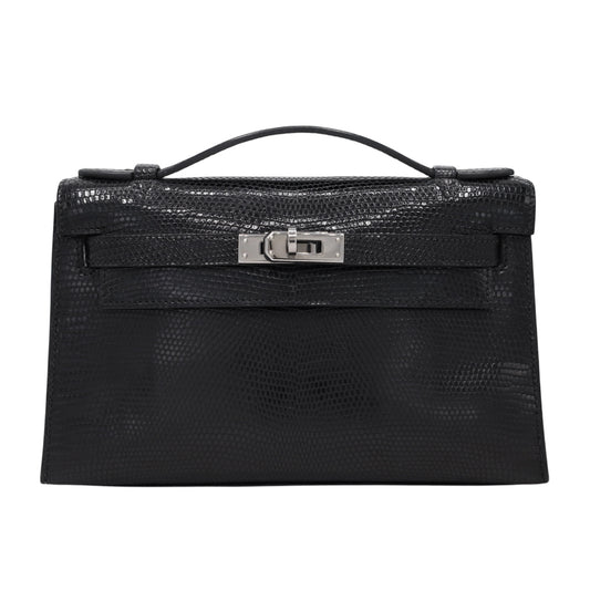 Pochette Kelly 蜥蜴黑钌金属配件 □I 雕刻
