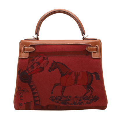Kelly 28 Amazon Barenia Toile Couver Rouge Ash Fauve SS □NStamp