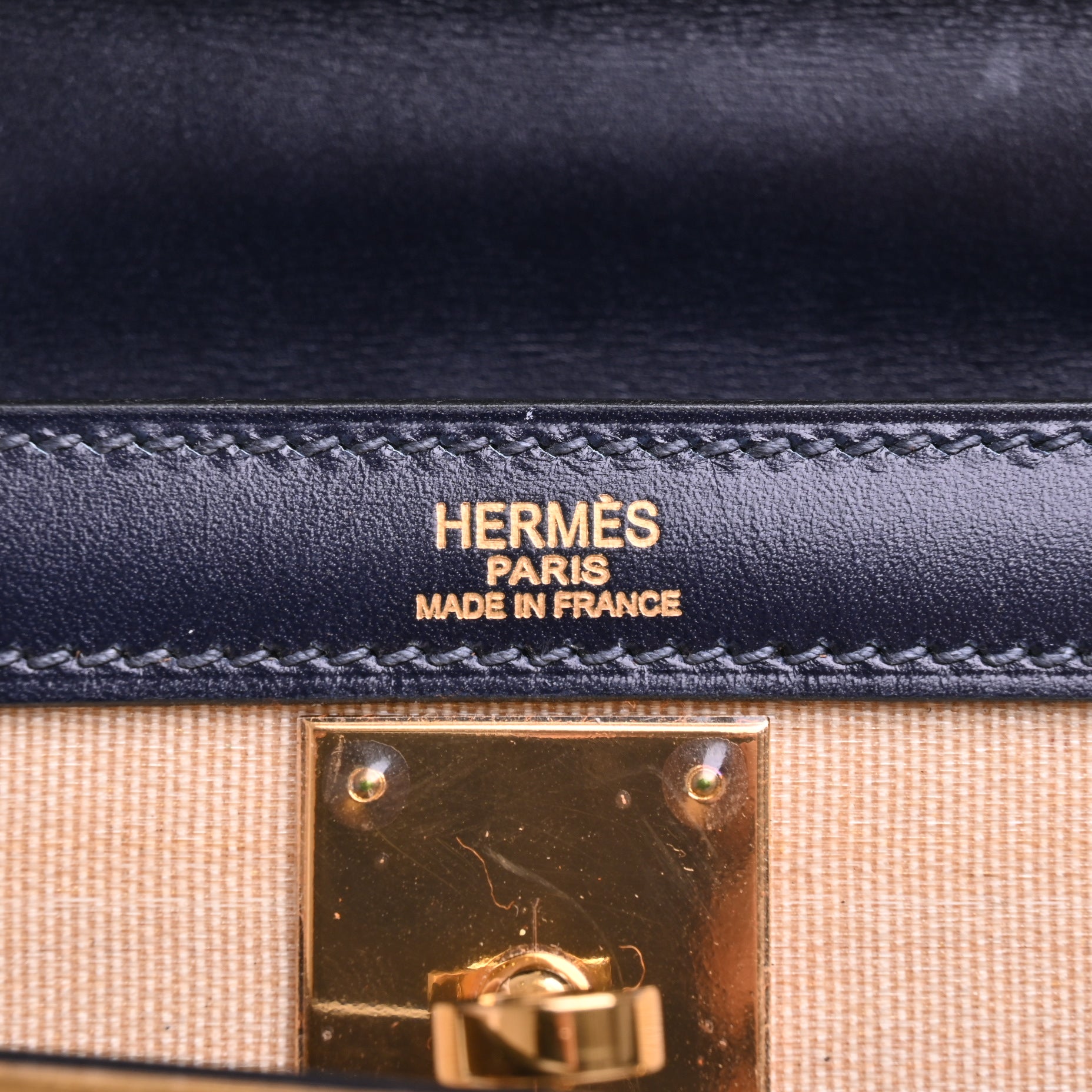 HERMES ケリー32　クリノラン　ボックスカーフ　ブルーインディゴ　GP　□J刻印