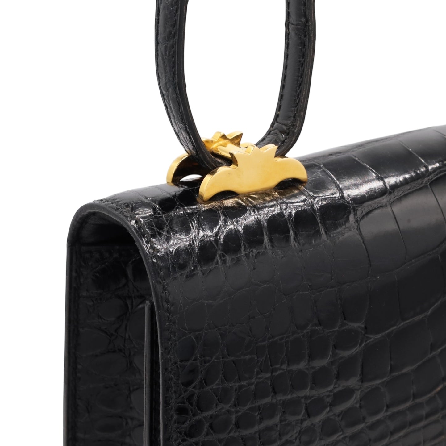 Vintage Shoulder Bag Alligator Black GP 〇RStamp