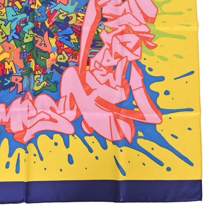 Carre 90 KONGO Graffiti Silk Navy Yellow