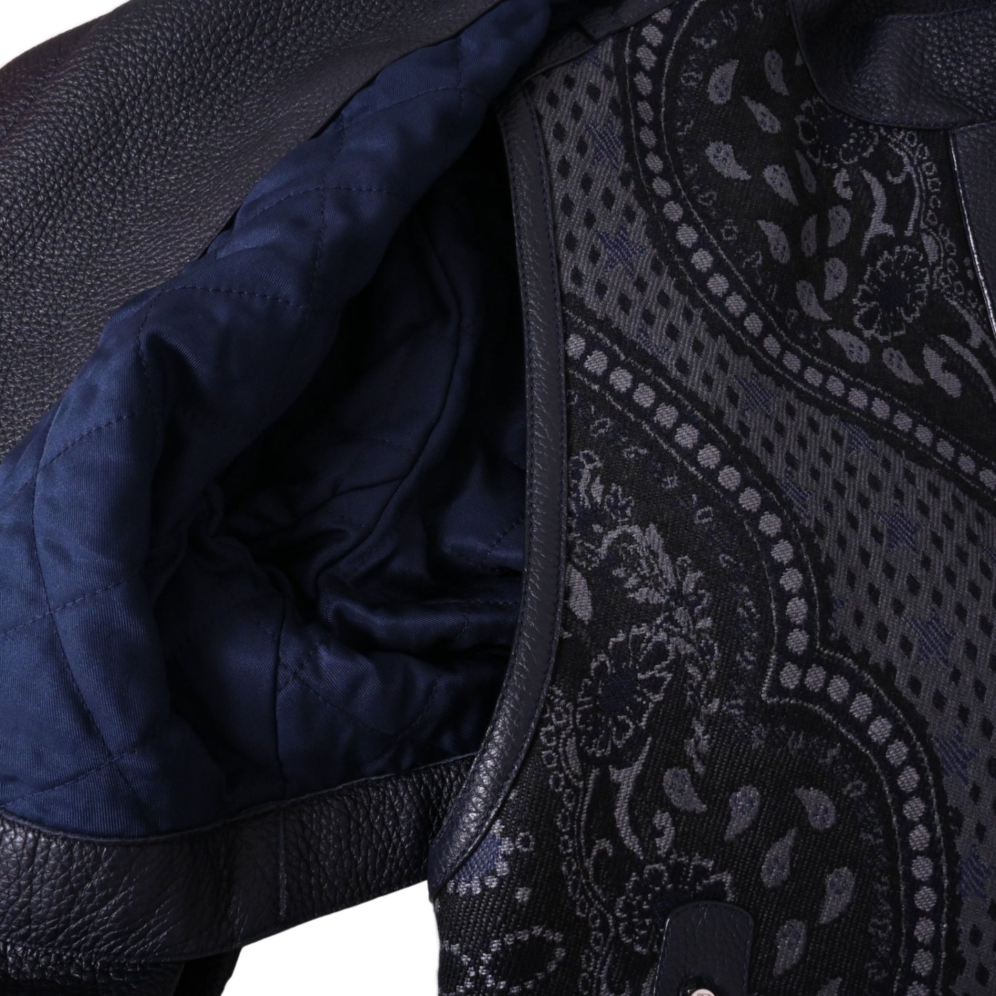 ブルゾン　レザージャケット&ジップベスト　レザー　ディア　ウール　ネイビー　36