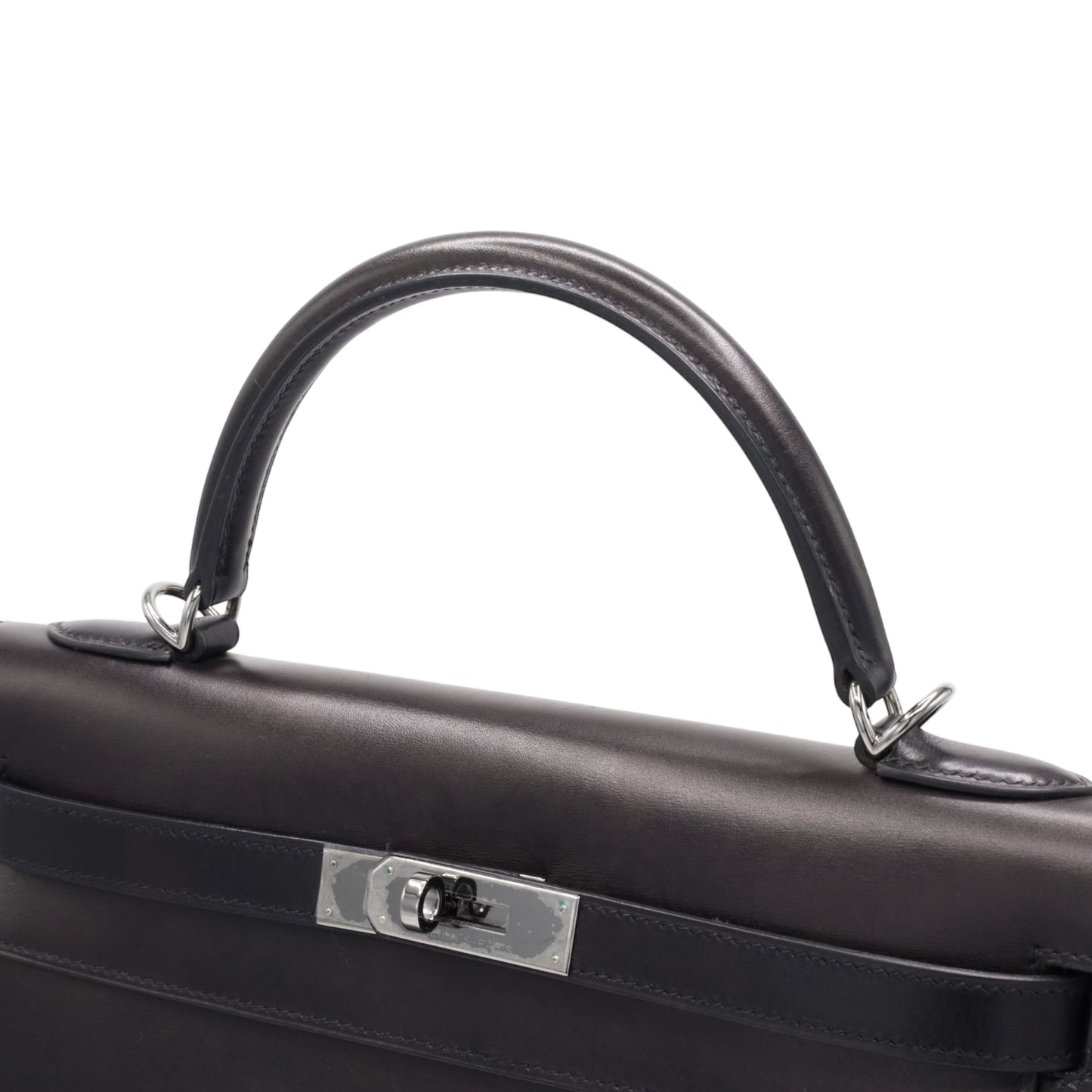 Kelly 32 box calf black ruthenium hardware □J engraved