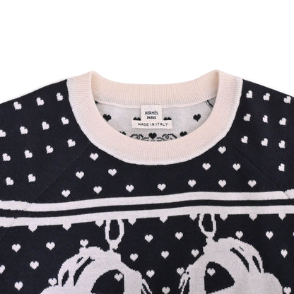 ニットワンピース　式典用馬勒　カシミヤ　ブラック　ホワイト　34