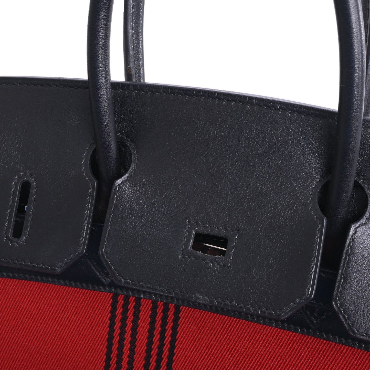 Birkin 30 Box Calf Toile Potamos Black Red SS □J Engraved