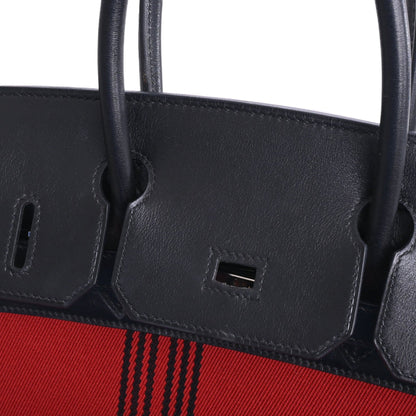 Birkin 30 Box Calf Toile Potamos Black Red SS □J Engraved