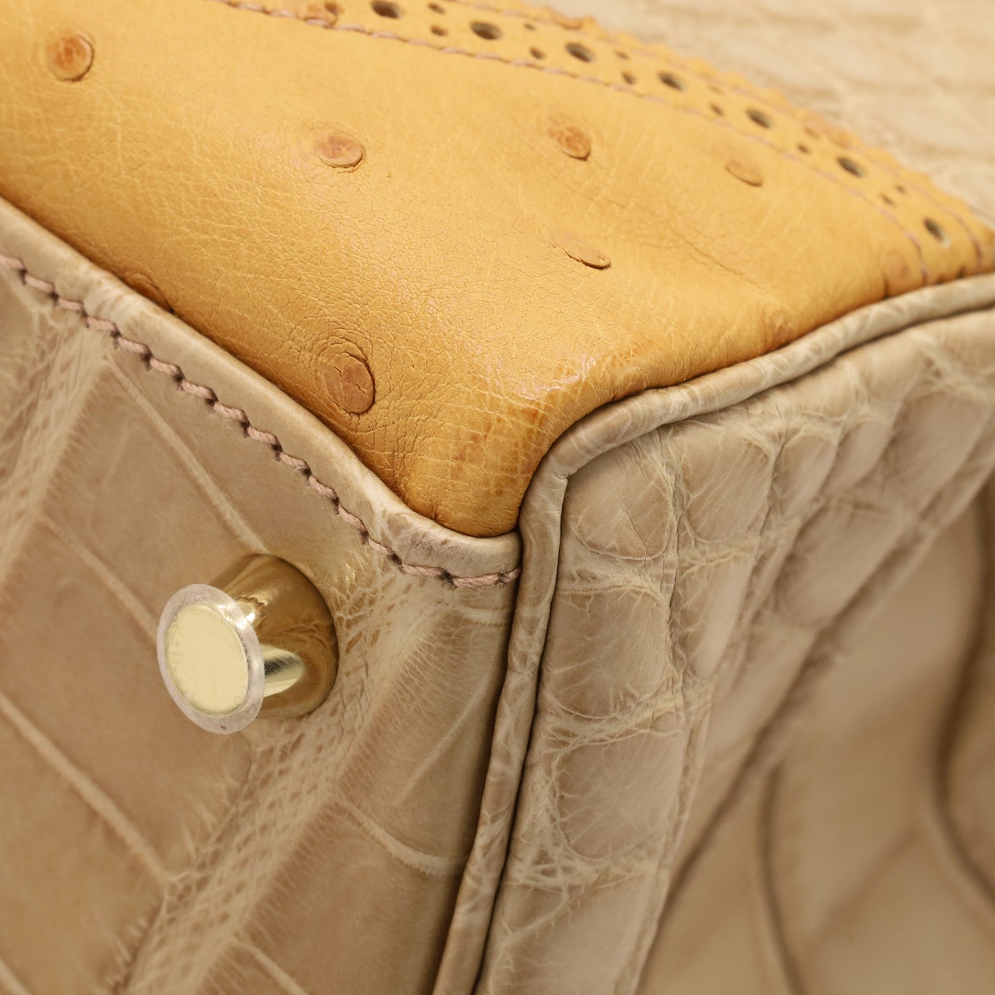 Kelly 32 Gillies Alligator Lizard Ostrich Pousier Chestnut Champagne Gold □Q stamp