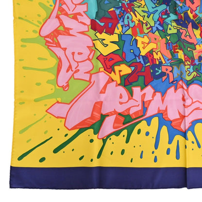 Carre 90 KONGO Graffiti Silk Navy Yellow