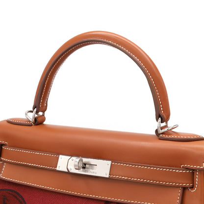 Kelly 28 Amazon Barenia Toile Couver Rouge Ash Fauve SS □NStamp