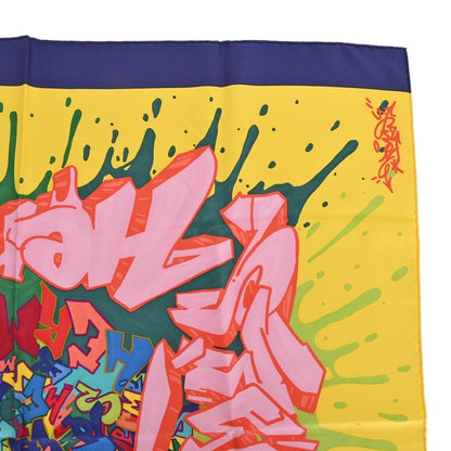Carre 90 KONGO Graffiti Silk Navy Yellow