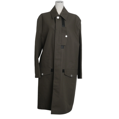 ステンカラーコート　コットン　レザー　カーキ　48