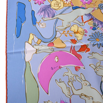 Carre 90 Thousand and One Rabbit Silk Blue