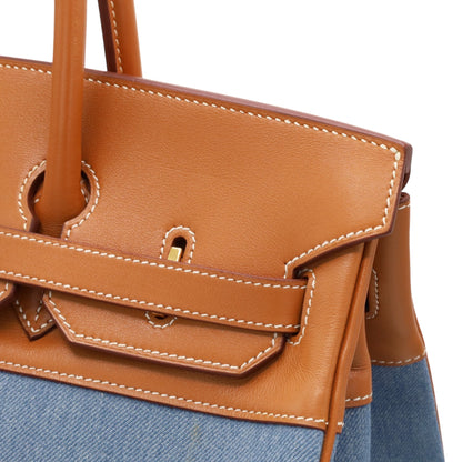 Birkin 35 Gulliver Toile Jean Gold Blue Indigo GP □BStamp