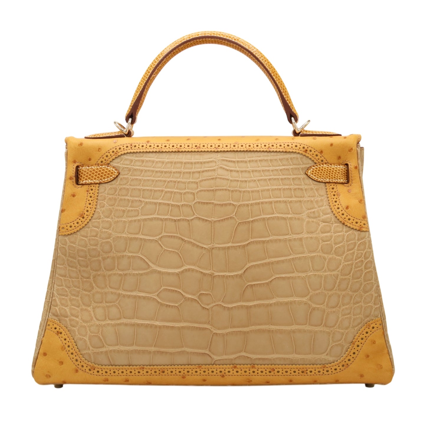 Kelly 32 Gillies Alligator Lizard Ostrich Pousier Chestnut Champagne Gold □Q stamp
