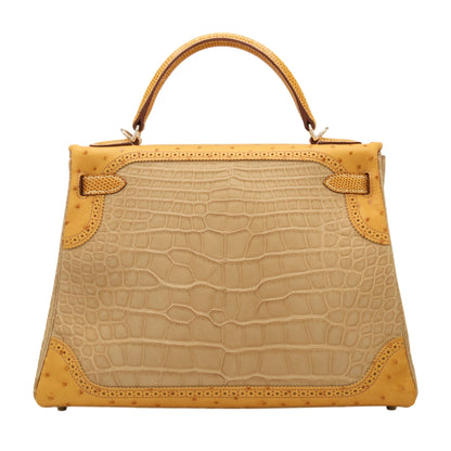 Kelly 32 Gillies Alligator Lizard Ostrich Pousier Chestnut Champagne Gold □Q stamp