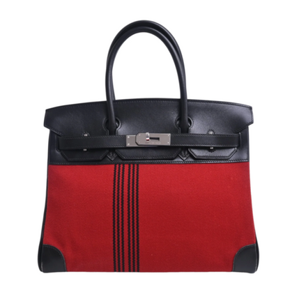Birkin 30 Box Calf Toile Potamos Black Red SS □J Engraved