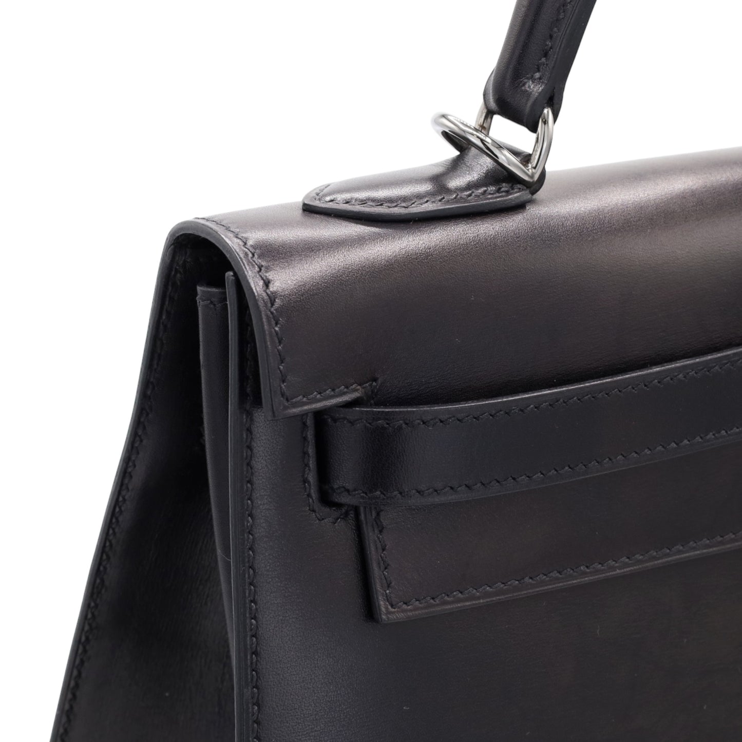 Kelly 32 box calf black ruthenium hardware □J engraved