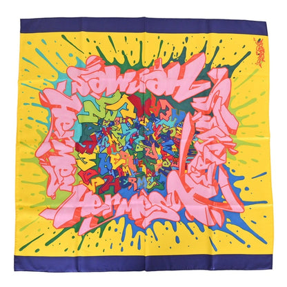 Carre 90 KONGO Graffiti Silk Navy Yellow