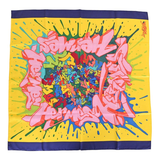 Carre 90 KONGO Graffiti Silk Navy Yellow