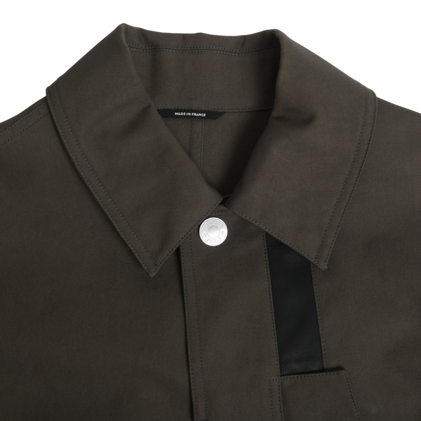 ステンカラーコート　コットン　レザー　カーキ　48