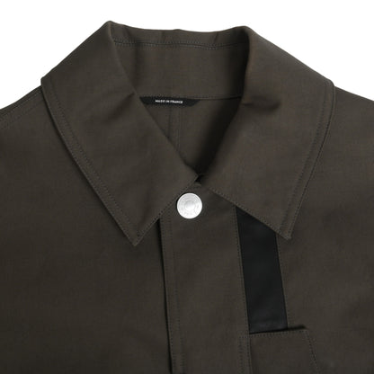 ステンカラーコート　コットン　レザー　カーキ　48