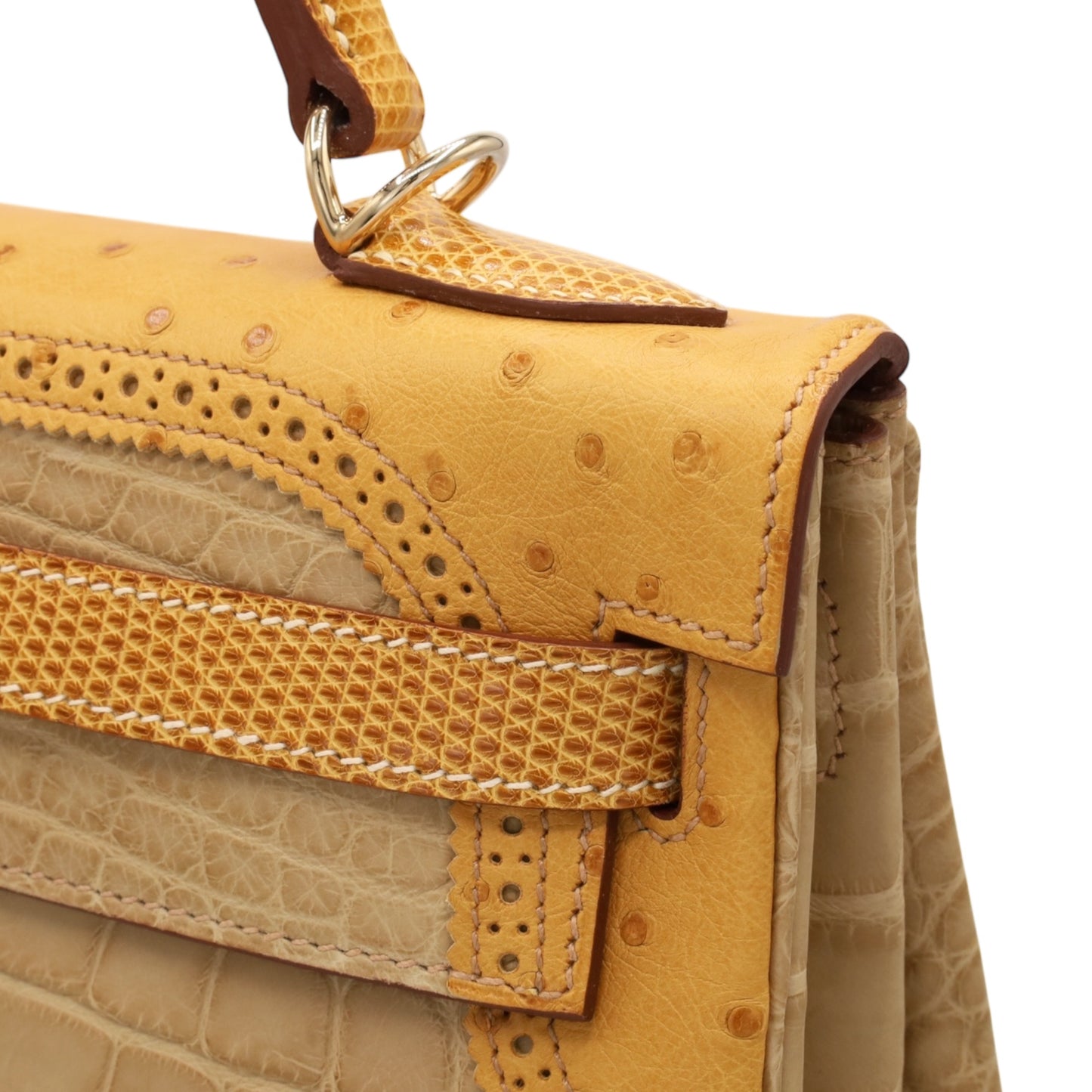 Kelly 32 Gillies Alligator Lizard Ostrich Pousier Chestnut Champagne Gold □Q stamp