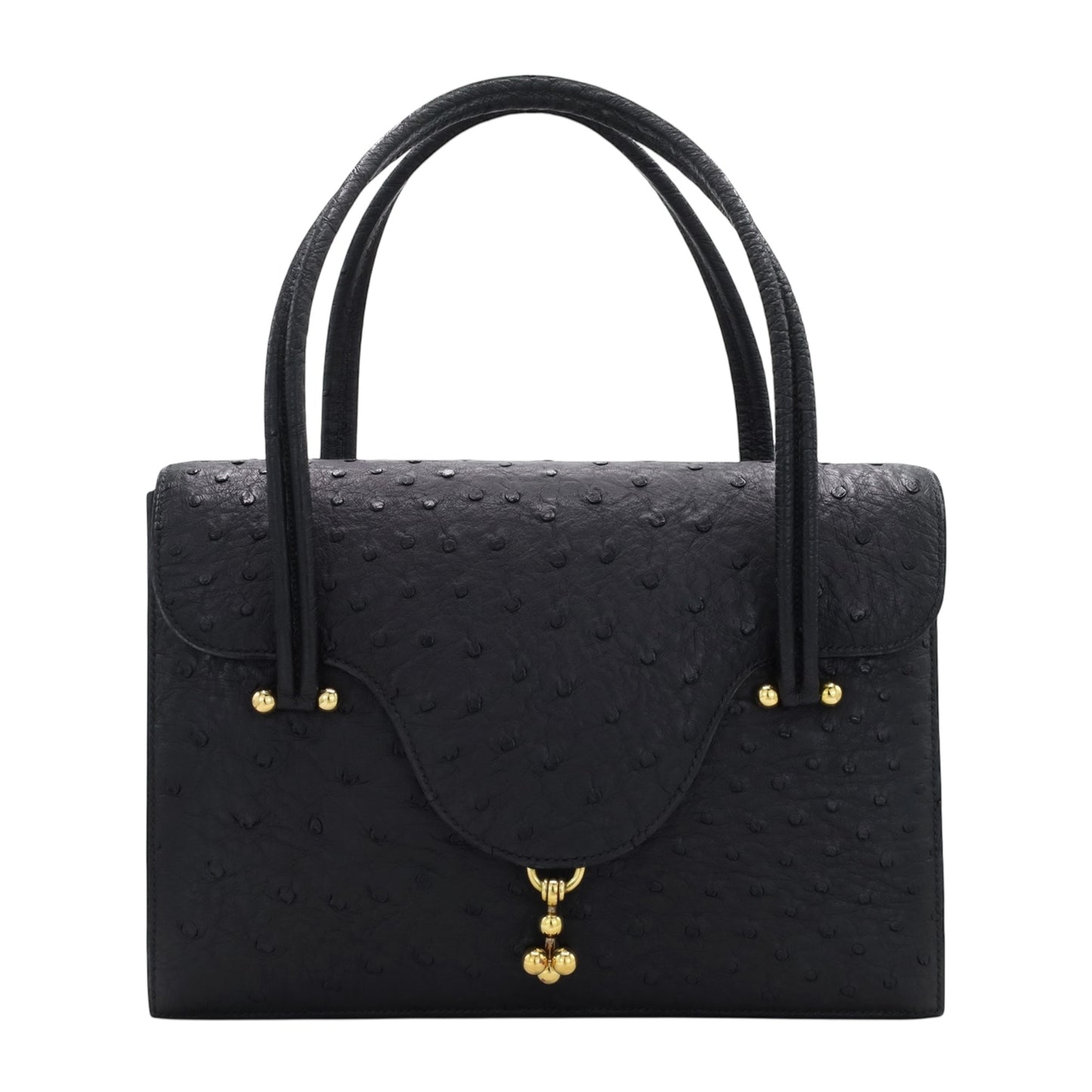 ヴィンテージハンドバッグ　オーストリッチ　ブラック　GP　〇G刻印