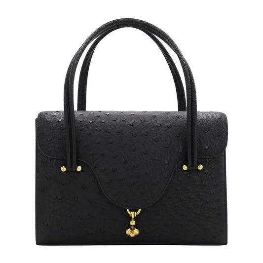 ヴィンテージハンドバッグ　オーストリッチ　ブラック　GP　〇G刻印