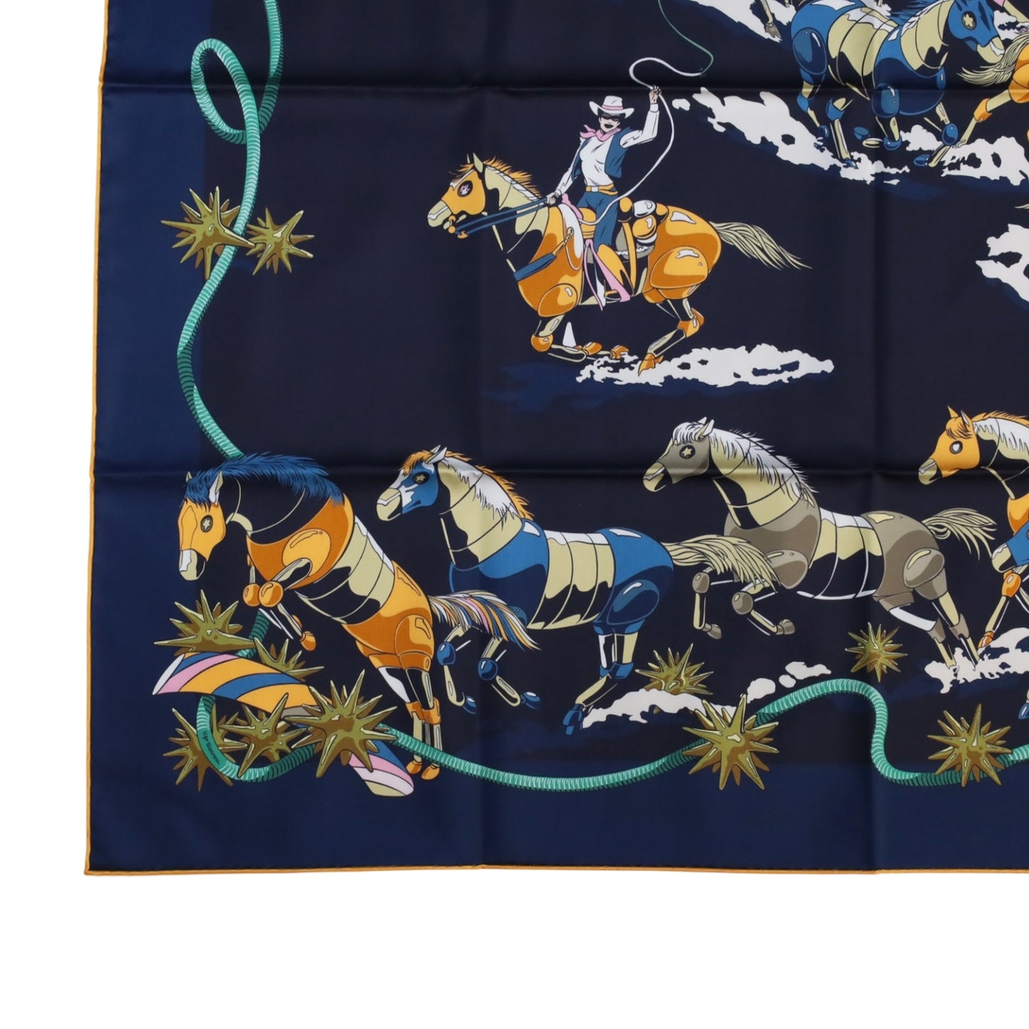 カレ90　ダブルフェイス　野生馬Ⅱ　シルク　ネイビー