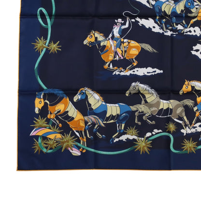 カレ90　ダブルフェイス　野生馬Ⅱ　シルク　ネイビー