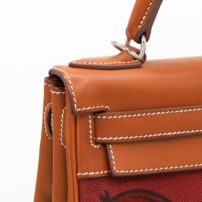 Kelly 28 Amazon Barenia Toile Couver Rouge Ash Fauve SS □NStamp