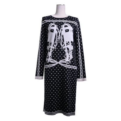 ニットワンピース　式典用馬勒　カシミヤ　ブラック　ホワイト　34