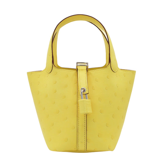 Micro Picotin Lock Ostrich Jaune Citron SS W engraved