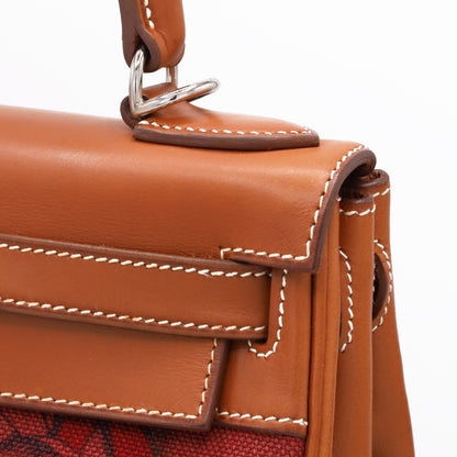 Kelly 28 Amazon Barenia Toile Couver Rouge Ash Fauve SS □NStamp