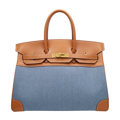 Birkin 35 Gulliver Toile Jean Gold Blue Indigo GP □BStamp