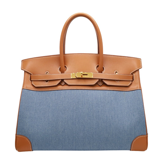 Birkin 35 Gulliver Toile Jean Gold Blue Indigo GP □BStamp