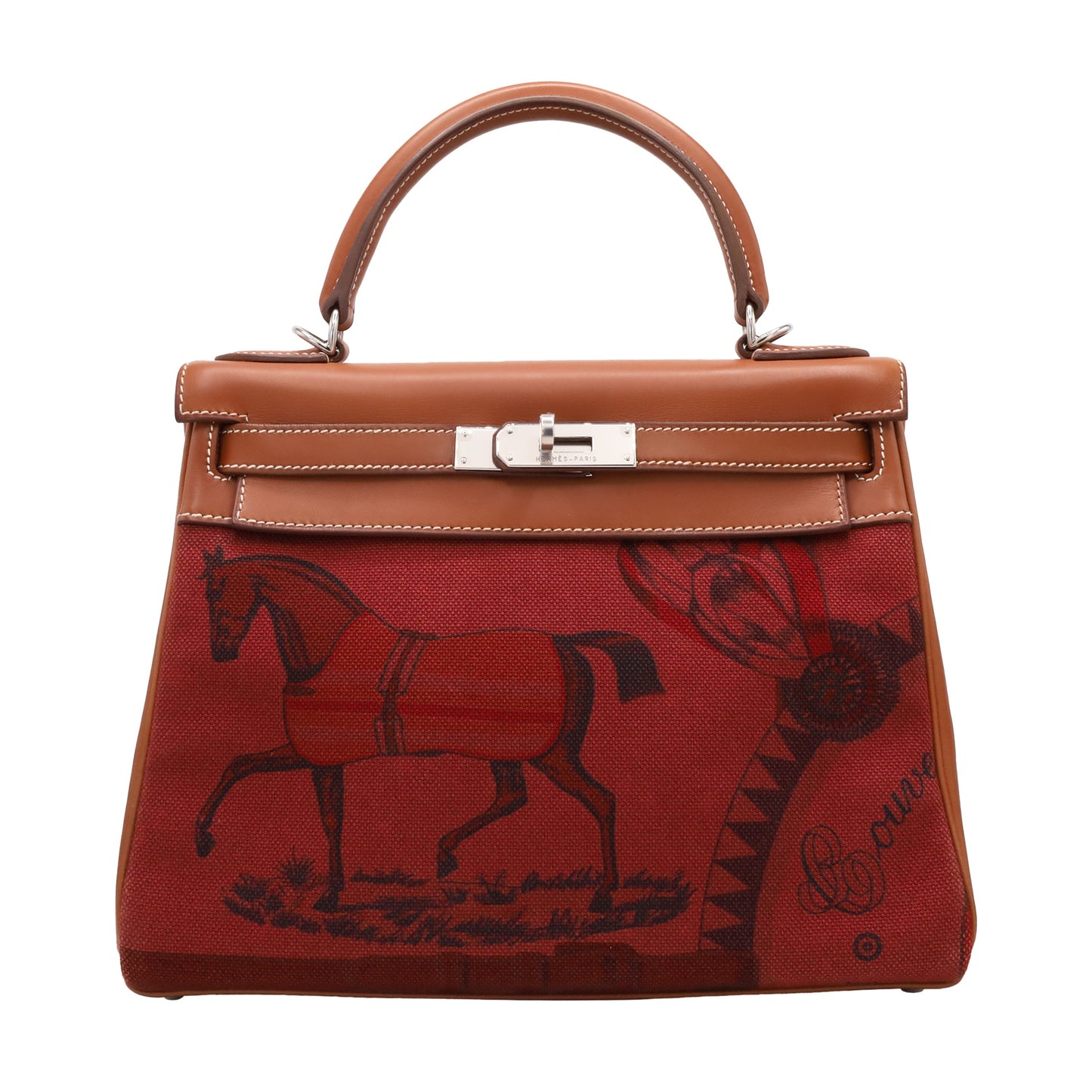 Kelly 28 Amazon Barenia Toile Couver Rouge Ash Fauve SS □NStamp