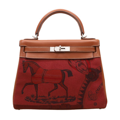 Kelly 28 Amazon Barenia Toile Couver Rouge Ash Fauve SS □NStamp